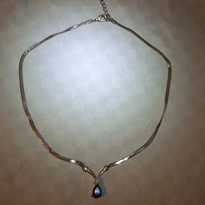 Goldstone necklace, with faux diamond, and sapphire. Can make it from 16/18 inch